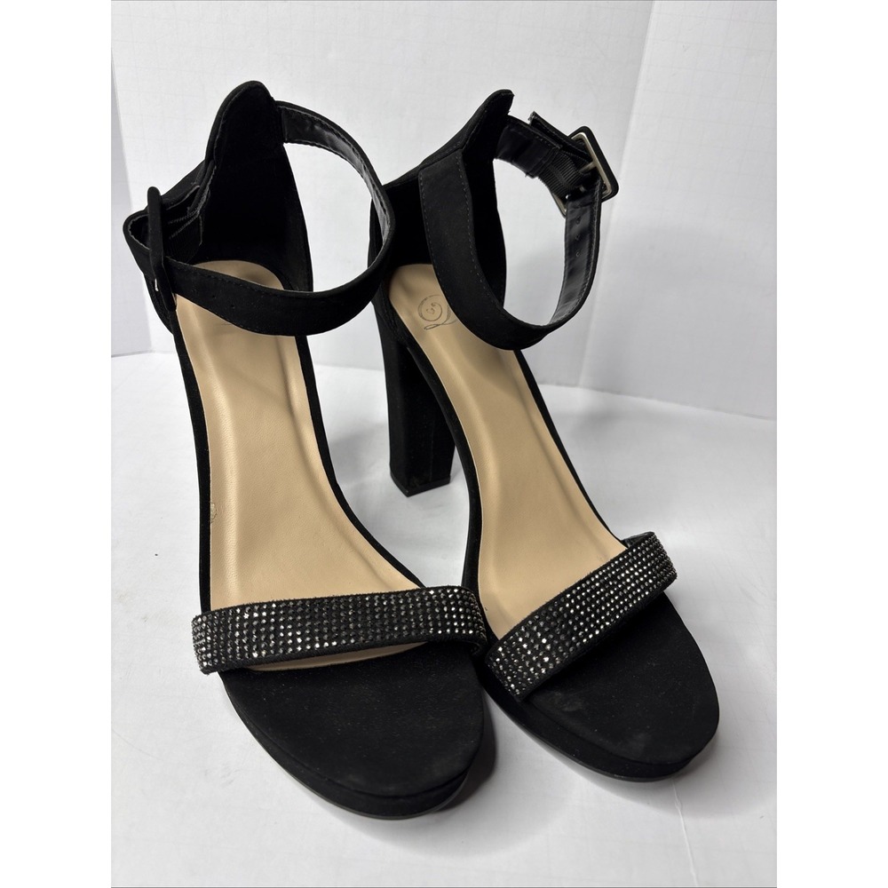 D'MODA FUTURES Women's Size 9 Ankle Strap Black Rhinestone Heels‎